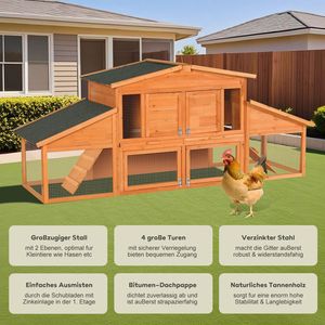 Casetta per Conigli e Pollaio in Legno Extra Large da Esterno, Facile da Montare con Vassoio Interno per la Pulizia, Arredamento per Animali Domestici - Product Image 5