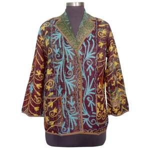 Veste Kantha pour femmes, faite à la main, vintage, manches longues, col en V, écologique, tricotée en coton indien, broderie, automne-hiver - Product Image 1