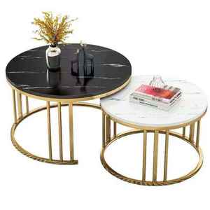 High Quality Nordic <b>White</b> Black Print <b>Round</b> Nesting <b>Tables</b> Set for Home Apartment Furniture Metal Coffee <b>Table</b> - Product Image 5