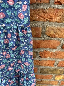 Robe longue en coton indien imprimé à la main, 100% coton, avec broderie florale, col carré, tunique pour femmes - Product Image 3