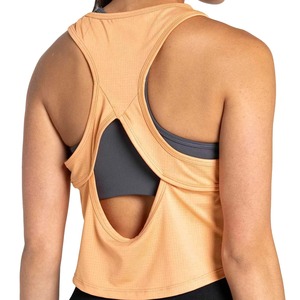 Women's Orange Sleeveless Crop <b>Top</b> O-Neck Knitted Spandex Polyester Quick Dry Sporty Fit Spring Summer Wear - Product Image 5
