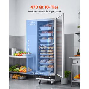 Armoire chauffante électrique commerciale à 16 niveaux, porte simple, en acier inoxydable, avec bac à eau et étagères réglables - Product Image 2