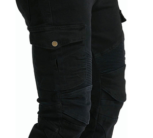 Jean cargo noir pour homme, coupe slim, taille haute, style motard, pantalon en denim avec poches, séchage rapide, léger, haute qualité - Product Image 4