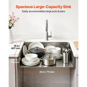 Évier de cuisine encastré simple de 30 pouces en acier inoxydable, style ferme, avec un seul trou - Product Image 2