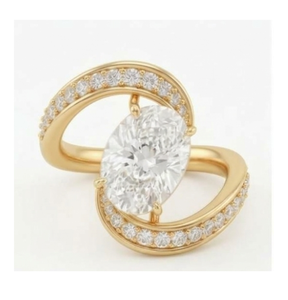 Bague de fiançailles pour femme plaquée or 14 carats avec diamant ovale central certifié IGI et bagues pavées, style tendance - Product Image 1