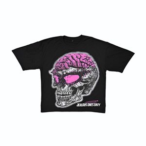 เสื้อยืดโอเวอร์ไซส์สีดำลายกราฟิก ลายกะโหลกสมองสีชมพู ลาย Jealous Ones Envy สไตล์สตรีทแวร์ ลายสยองขวัญ เสื้อยืด unisex ขายส่ง - Product Image 1