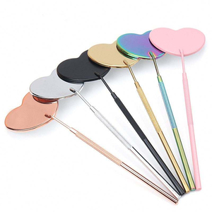 Wholesale Stainless Steel Round Wall Mounted Gold-Plated Lash Extension Inspection <b>Mirror</b> Large Non-Slip Handle Makeup Salon - Product Image 6