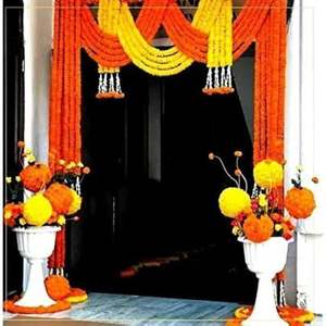 Multicolor Artificial Gorgeous Handmade Marigold Garlands With Tassels Bells Wedding Function Decoration <b>Strings</b> for Backdrops - Product Image 1