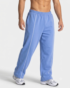 Conjunto Deportivo Azul Azur para Hombre, Talla Grande, con Líneas en Contraste, Sudadera con Capucha de Felpa de Algodón de Primera Calidad y Pantalones Deportivos de Pierna Ancha - Product Image 4