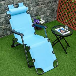 Tumbona plegable para exteriores de tela Oxford Azul 2 en 1, silla de salón para Patio, almohada reclinable de 120/180 grados, azul de 120/180 grados - Product Image 2