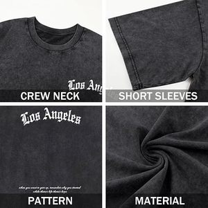 T-shirt graphique oversize pour homme, style streetwear vintage Los Angeles, délavé à l'acide, coupe ample, en coton décontracté - Product Image 6