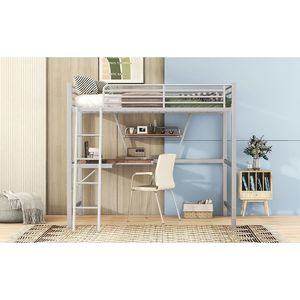 Cama de tamaño completo Loft de metal y MDF con escritorio y estante Camas de metal Categoría de producto - Product Image 3