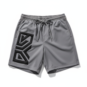 Men's Solid Gray Polyester Canvas Board Shorts with Front Drawstring <b>Elastic</b> Waist Quick Dry Casual Style - Product Image 1