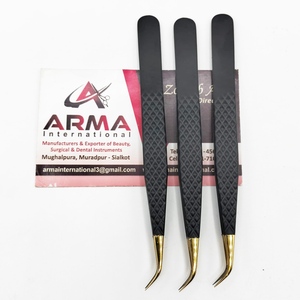 Pince à épiler de précision anti-magnétique en acier inoxydable à pointe en fibre semi-courbée en or plasma pour extensions de cils, pince à cils durable - Product Image 3