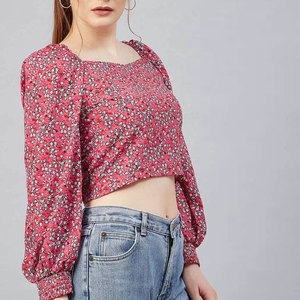 T-shirt court tendance pour femme à manches longues, vente directe d'usine, collection 2025, en coton, disponible en ligne - Product Image 3