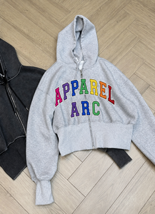 Sweat à capuche tendance à fermeture éclair intégrale, coupe oversize, avec appliqué, en molleton bouclette 100% lourd, coloré, délavé à l'acide, avec broderie et imprimé, USA Top - Product Image 4