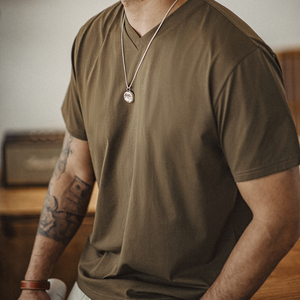 T-shirt homme Maden en gros, style vintage, décontracté, séchage rapide, col en V, uni, à manches courtes, haut d'été - Product Image 2