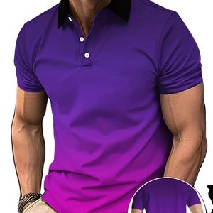 เสื้อกอล์ฟคอปกแขนสั้นสีไล่ระดับสีแฟชั่นสำหรับผู้ชายเสื้อเจอร์ซี่กระดุมแข็งดีไซน์ลำลองระบายอากาศ - Product Image 1