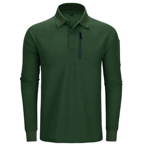 Polo de Manga Larga para Hombre, Corte Ajustado, Color Sólido, Bolsillo con Cierre, Cierre de Botones, Elástico, Transpirable, Ligero, Informal, para Uso Diario - Product Image 6