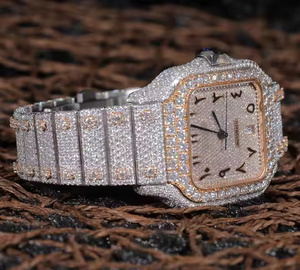 Montre de luxe en moissanite pour homme, montre-bracelet à quartz analogique sertie de diamants, pour la mode et les cadeaux haut de gamme - Product Image 4
