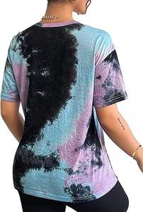 เสื้อยืดคอกลมลายมัดย้อมสไตล์วินเทจ แขนสั้น ผลิตภัณฑ์ฤดูร้อน เสื้อผ้าสตรีทแวร์ ผ้าฝ้ายออร์แกนิค 100% เสื้อยืดลายมัดย้อม - Product Image 4