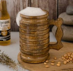 Vintage Wooden <b>Beer</b> Mug Handmade Eco-Friendly Lid Handgrip CE Certified Microwave Safe for Men Camping Travel Outdoor Engraved - Product Image 4