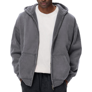 Premium Acid Wash Men's Heavyweight Zip Up Hoodie Vintage Style Streetwear Tracksuit High Quality Custom Apparel Supplier - Product Image 3