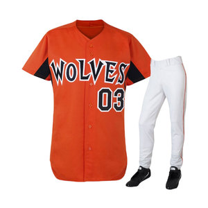 Conjunto de Uniforme de Béisbol Personalizado Naranja y Negro – Camiseta con Botones y Pantalones Blancos, Nombre y Número del Equipo, Fabricante OEM ODM - Product Image 1