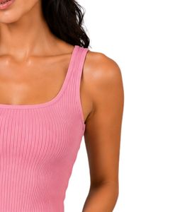 Top corto acanalado rosa para mujer, sin mangas, cuello cuadrado, ajustado, de punto, algodón elástico, informal, de verano, personalizado, chaleco para mujer - Product Image 4