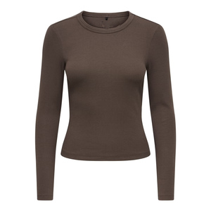 Haut tricoté à manches longues couleur prune, col rond, coupe ajustée, avec détails en dentelle, en coton et élasthanne, tricot décontracté pour femme - Product Image 2