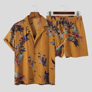 เสื้อโปโลและกางเกงขาสั้นสตรีทแวร์ผู้ชาย พิมพ์ลายโลโก้ตามสั่ง ระบายอากาศได้ดี ผ้าถัก พิมพ์ลายแบบซับลิเมชั่น ลายพิมพ์ 3 มิติ น้ำหนัก 380 กรัม ชุด 2 ชิ้น - Product Image 4