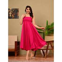 Vestido de Verano Moderno para Mujer, de Algodón Fucsia, con Tirantes Finos, Cintura Natural Fruncida, Escote Corazón, Espalda Descubierta, Estilo Imperio, Formal hasta la Rodilla