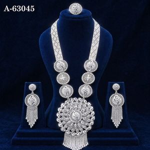 Ensemble de bijoux ethniques en gros pour femmes, collier et boucles d'oreilles tendance plaqués or avec zircon, ensemble de mariage A-63042 - Product Image 3
