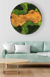 Escultura de pared redonda de madera y musgo del Bosque Encantado, decoración hecha a mano inspirada en la naturaleza, arte de pared de musgo orgánico de lujo para interiores, enmarcada - Product Image 5