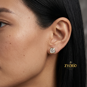 Pendientes de Moda Zyorio Jewels con Diamante Cultivado en Laboratorio de 1 Quilate, Corte Cojín, Color E, Engaste en Bisel, Oro Sólido de 14K para Mujer - Product Image 4