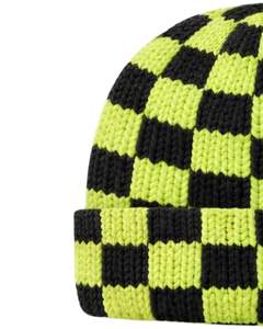Gorro de Punto Personalizado con Diseño de Tablero de Ajedrez Verde Lima y Negro, Gorro de Invierno Cálido con Borde, Gorro de Punto Acrílico Suave Unisex - Product Image 3