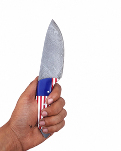 Cuchillo de Cocina de Acero de Damasco con Mango de Madera con Bandera Americana, Hoja de 9 Pulgadas con Punta Caída y Borde Recto, Grado DIY OEM - Product Image 6