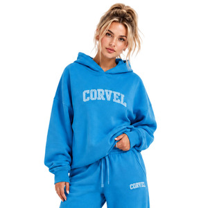 Survêtement urbain oversize pour femme avec sweat à capuche et pantalon de survêtement à jambe large, imprimé lettres universitaires personnalisées, en molleton épais, tenue de sport décontractée - Product Image 3