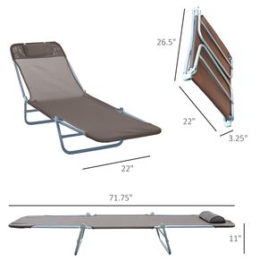 Foldable Brown Chaise Lounge Chair 5 Position Reclining <b>Pool</b> Sun <b>Tanning</b> Bed Outdoor Furniture for Swimming <b>Pool</b> - Product Image 3