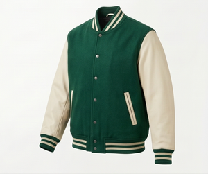 Veste universitaire verte pour homme, manches crème, boutonnée, décontractée, coupe classique, col rabattu, couleur unie, pour l'automne - Product Image 4