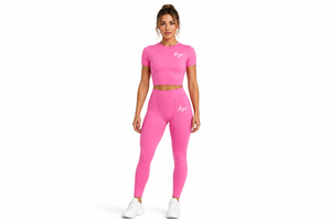 Ensemble de pantalons de sport et de yoga personnalisés avec logo, respirant, séchage rapide, t-shirts à manches courtes, leggings en spandex et nylon pour femmes 2026 - Product Image 1