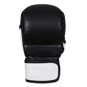 Gants d'entraînement de boxe MMA demi-doigts noirs et blancs en cuir PU avec support de poignet Velcro pour le sparring - Product Image 5