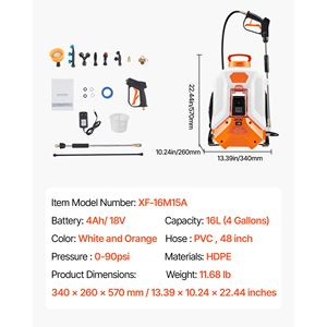 Pulvérisateur électrique à dos de 4 gallons avec 2 tiges et 8 buses, pression réglable de 0 à 90 PSI, autonomie de 4 heures, alimenté par batterie - Product Image 4