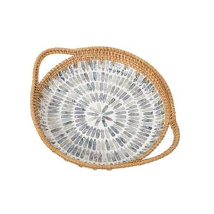 Bandeja de Servir de Bambú y Ratán para Decoración del Hogar con Diseño Bohemio de Madreperla, Multifuncional, Hecha en Vietnam - Product Image 1