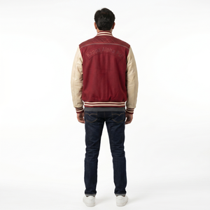 Blouson universitaire de luxe pour homme en laine méltone 550 GSM avec manches en cuir, personnalisable en chenille, style streetwear, fermeture éclair, disponible en PU - Product Image 2