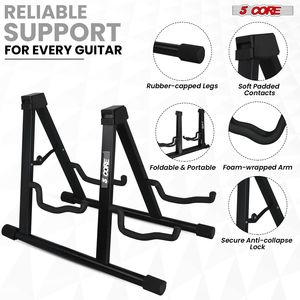 Support de Guitare Double Pliant Universel Réglable sur Pied, Robuste, pour Guitares Acoustiques, Électriques, Basses, Mandolines, Banjos et Violons - Product Image 3