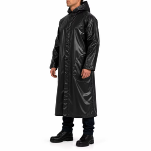 Manteau trench imperméable à capuche noir en polyester, coupe classique, le plus vendu, pour l'extérieur et les occasions décontractées - Product Image 2