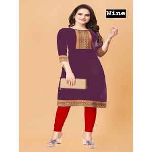 ATRACTIVOS ENCAJE FLEX ALGODÓN TRABAJO LISTO PARA LLEVAR VINO KURTI - Product Image 1