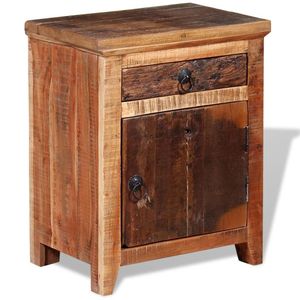 Mesita de noche pequeña de madera maciza de acacia y madera recuperada, color marrón - Product Image 5