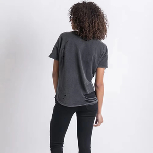 Camiseta de Algodón Grueso para Mujer, Corte Holgado, Estampado Floral Personalizado, Lavado Ácido Vintage, OEM - Product Image 3